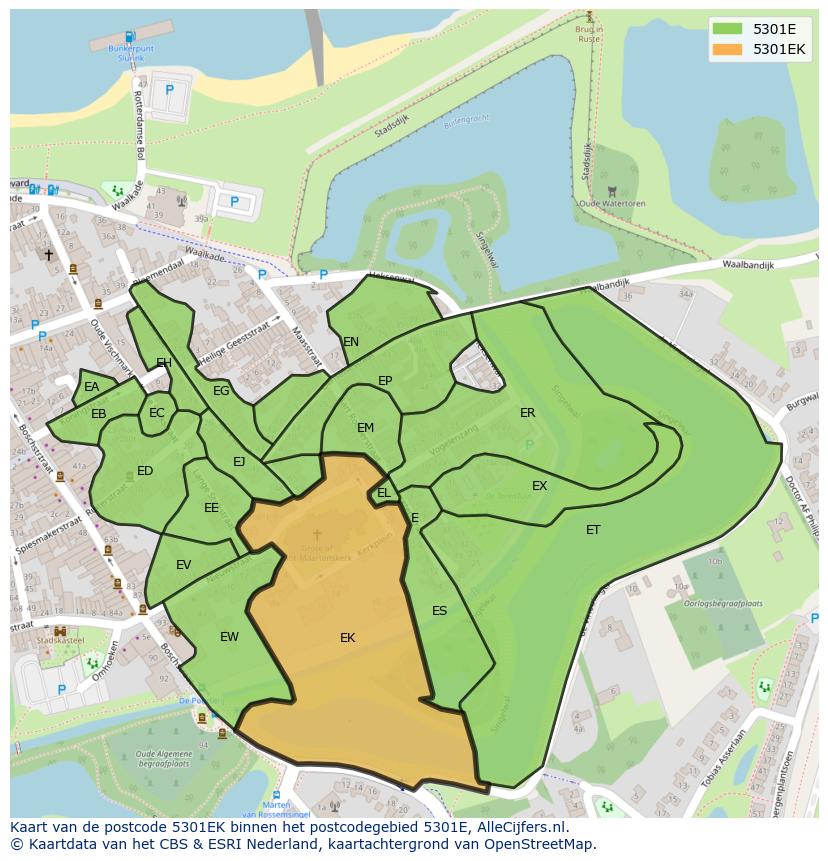 Afbeelding van het postcodegebied 5301 EK op de kaart.