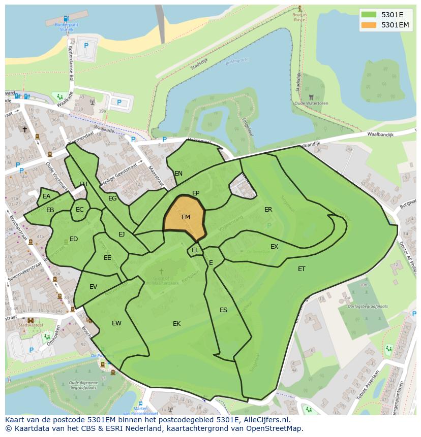 Afbeelding van het postcodegebied 5301 EM op de kaart.