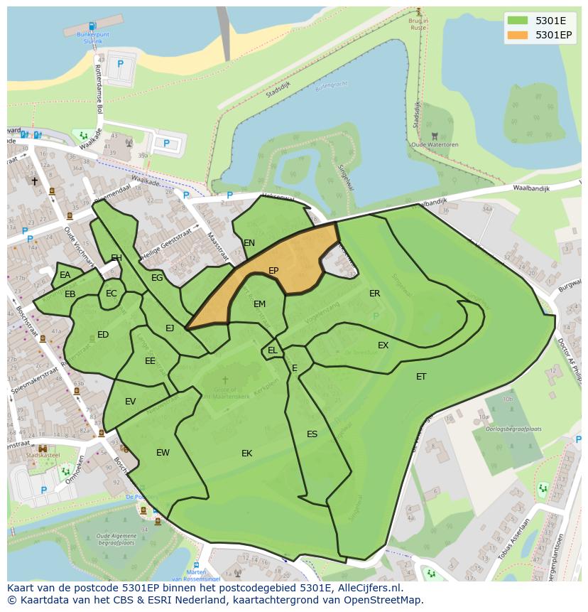 Afbeelding van het postcodegebied 5301 EP op de kaart.