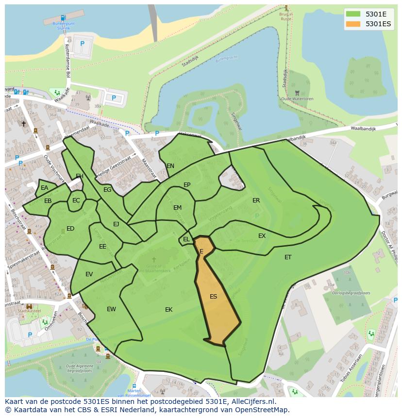 Afbeelding van het postcodegebied 5301 ES op de kaart.