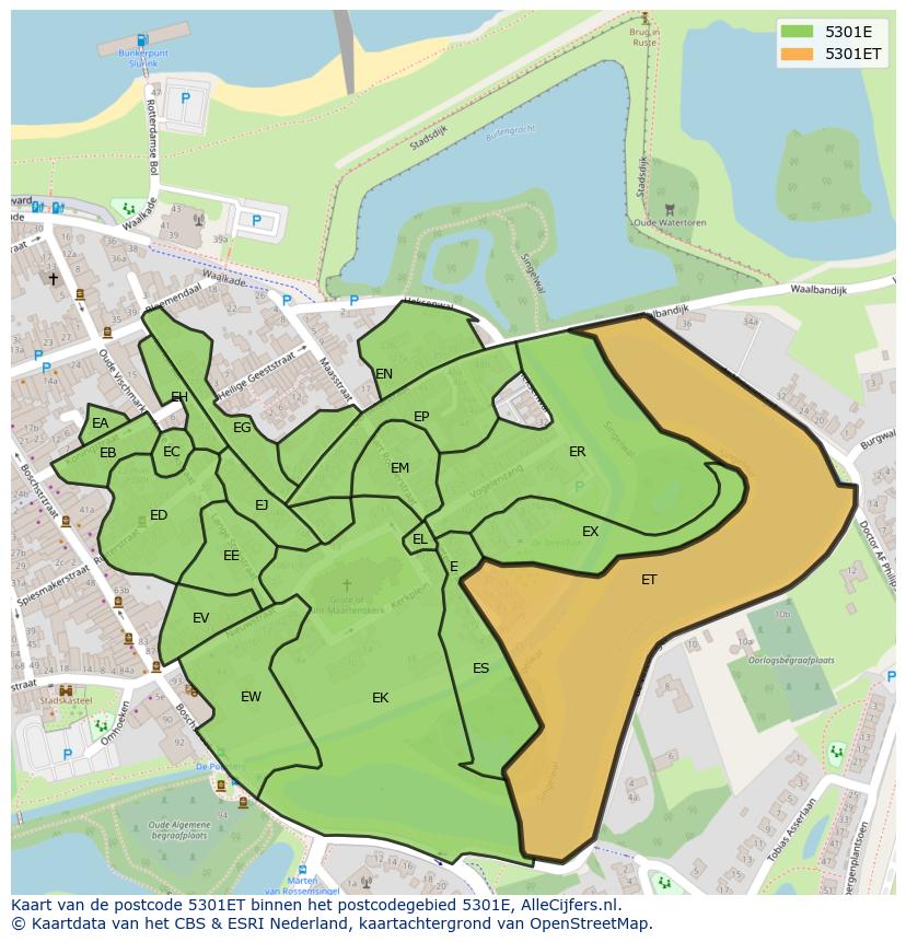 Afbeelding van het postcodegebied 5301 ET op de kaart.