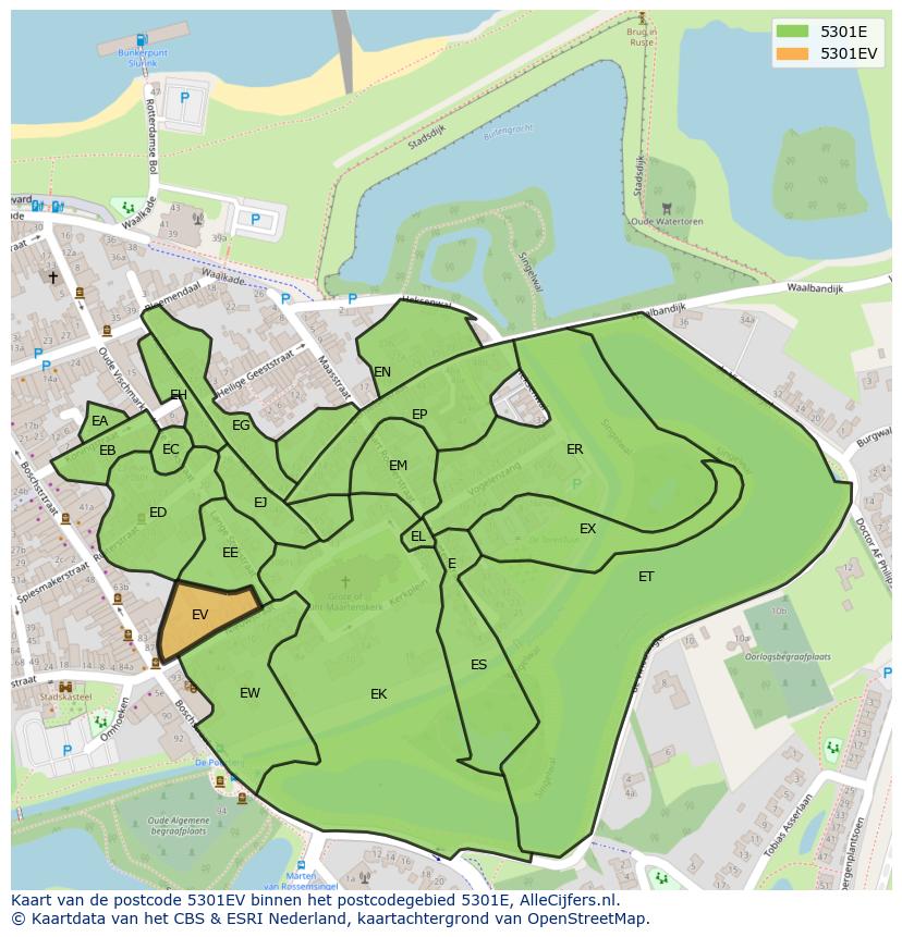 Afbeelding van het postcodegebied 5301 EV op de kaart.