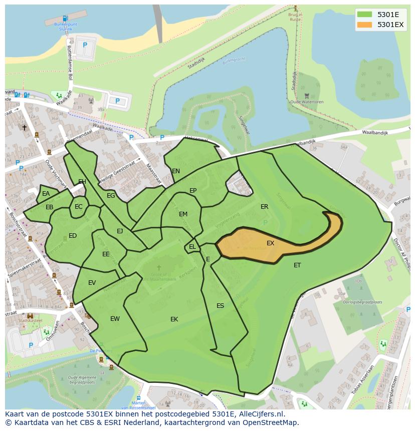 Afbeelding van het postcodegebied 5301 EX op de kaart.