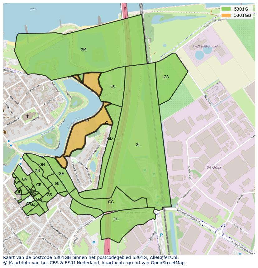 Afbeelding van het postcodegebied 5301 GB op de kaart.