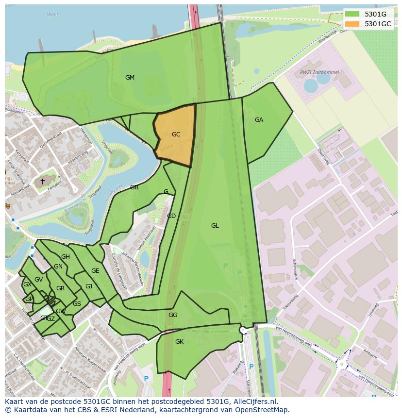 Afbeelding van het postcodegebied 5301 GC op de kaart.