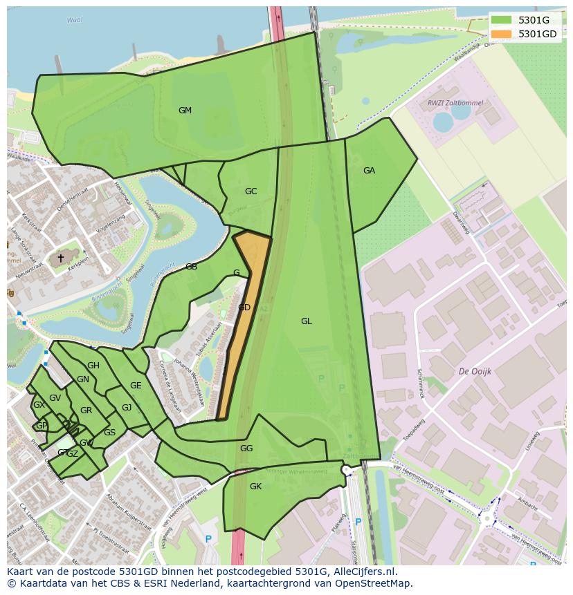 Afbeelding van het postcodegebied 5301 GD op de kaart.