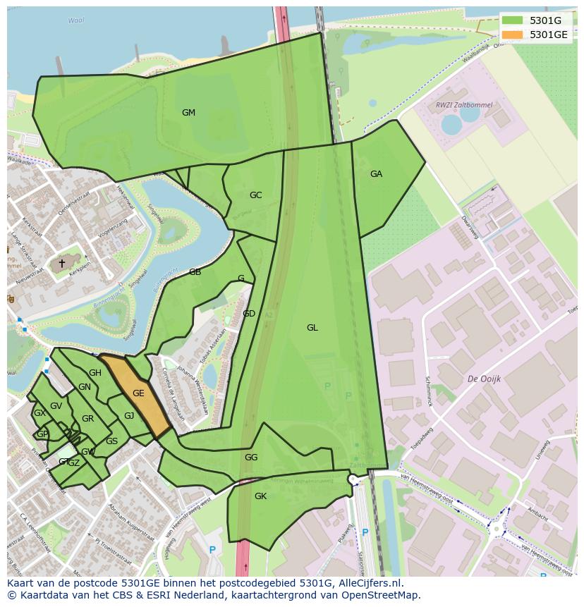 Afbeelding van het postcodegebied 5301 GE op de kaart.