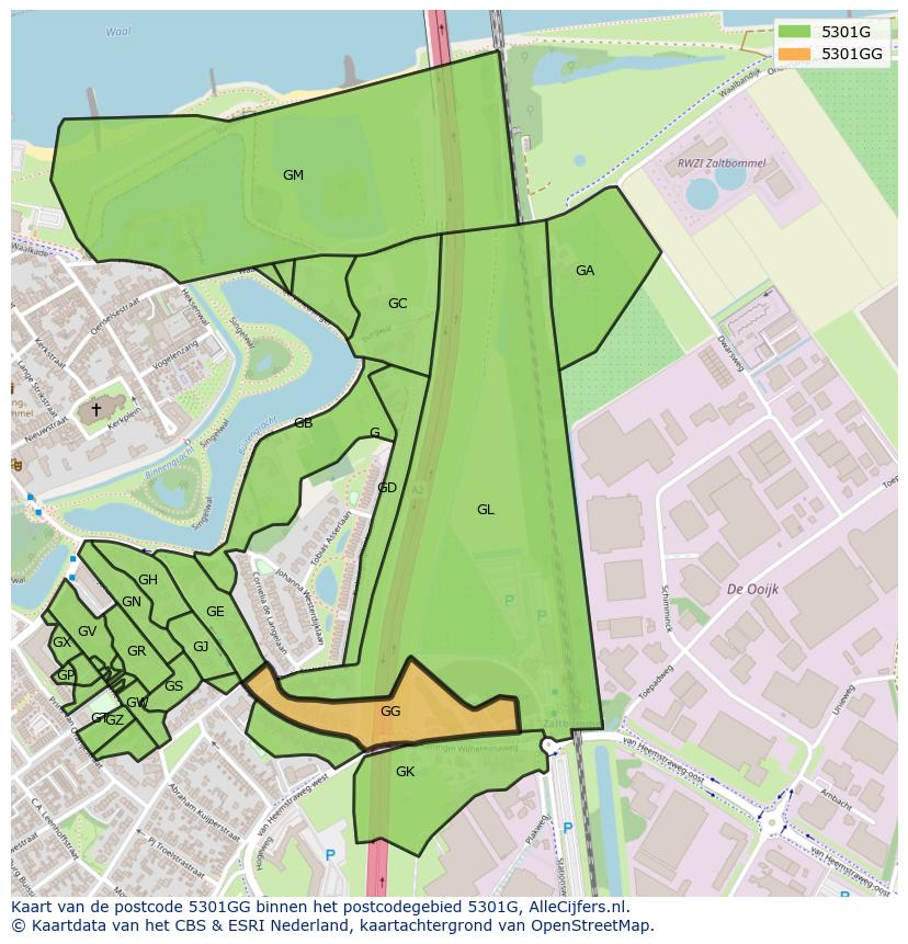 Afbeelding van het postcodegebied 5301 GG op de kaart.