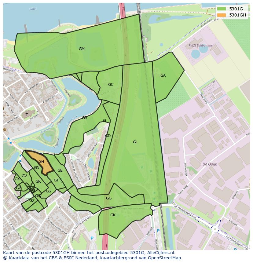 Afbeelding van het postcodegebied 5301 GH op de kaart.