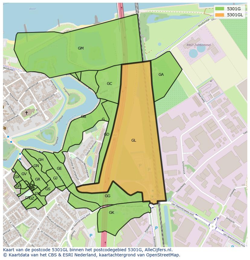 Afbeelding van het postcodegebied 5301 GL op de kaart.