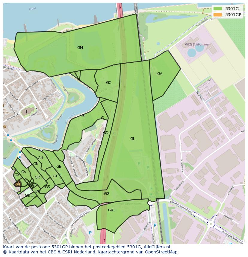Afbeelding van het postcodegebied 5301 GP op de kaart.
