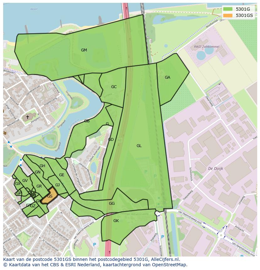 Afbeelding van het postcodegebied 5301 GS op de kaart.