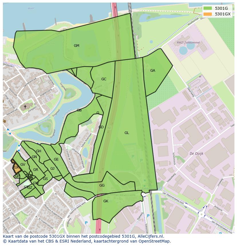 Afbeelding van het postcodegebied 5301 GX op de kaart.