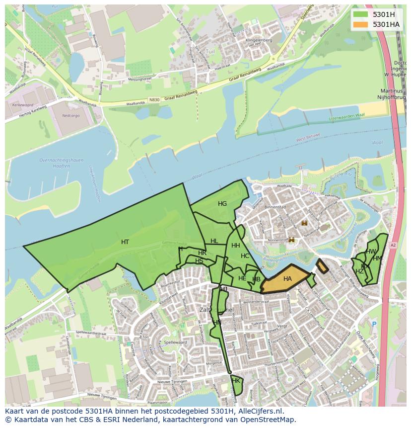Afbeelding van het postcodegebied 5301 HA op de kaart.