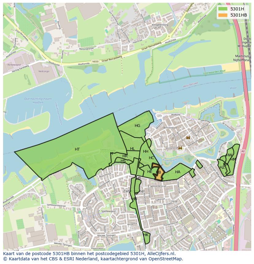 Afbeelding van het postcodegebied 5301 HB op de kaart.