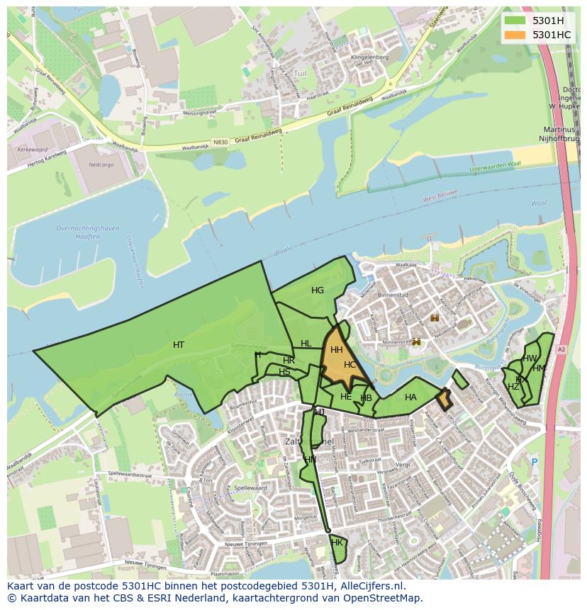Afbeelding van het postcodegebied 5301 HC op de kaart.