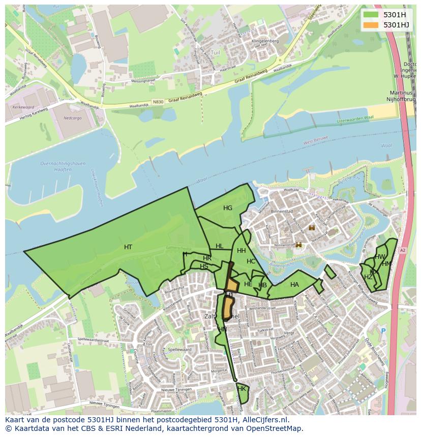 Afbeelding van het postcodegebied 5301 HJ op de kaart.