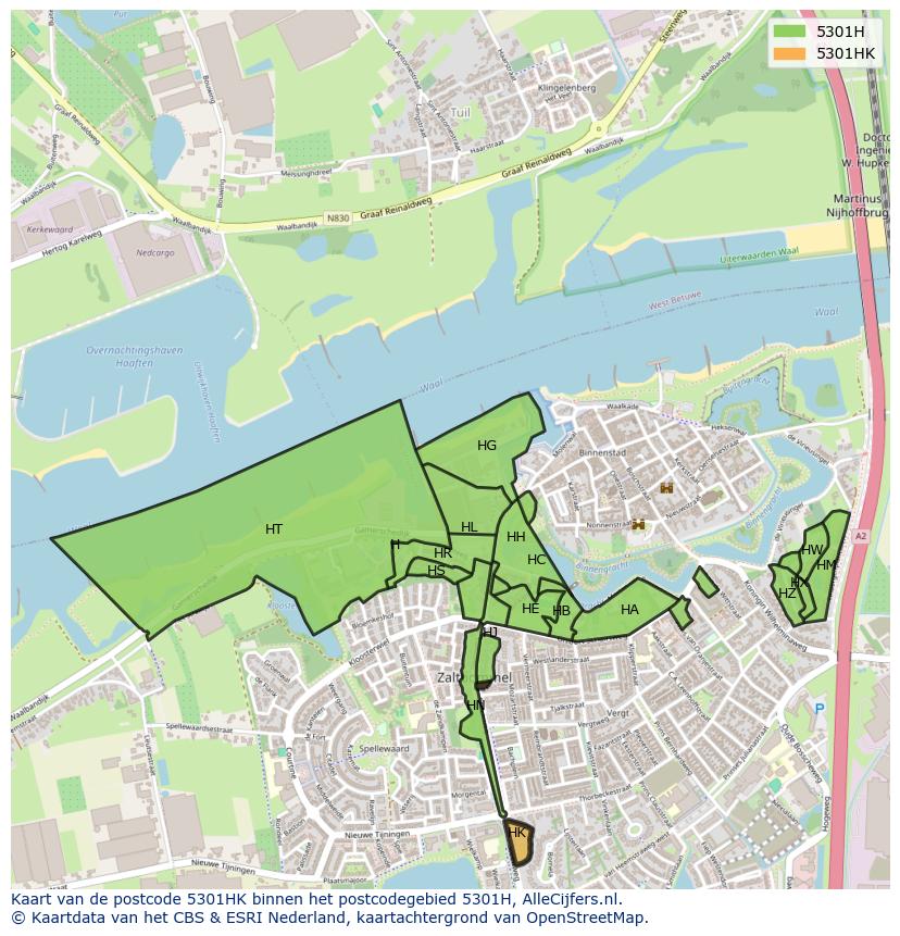 Afbeelding van het postcodegebied 5301 HK op de kaart.