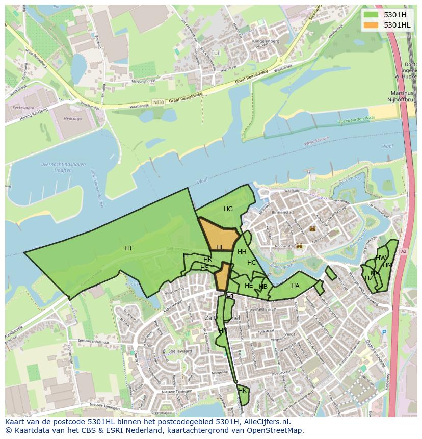Afbeelding van het postcodegebied 5301 HL op de kaart.