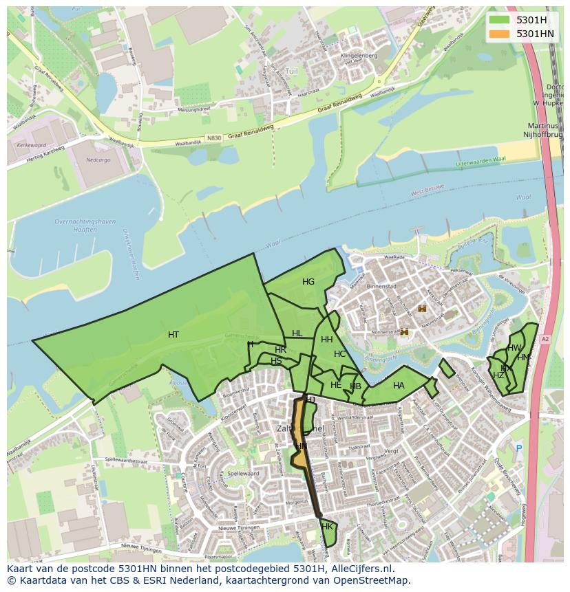 Afbeelding van het postcodegebied 5301 HN op de kaart.