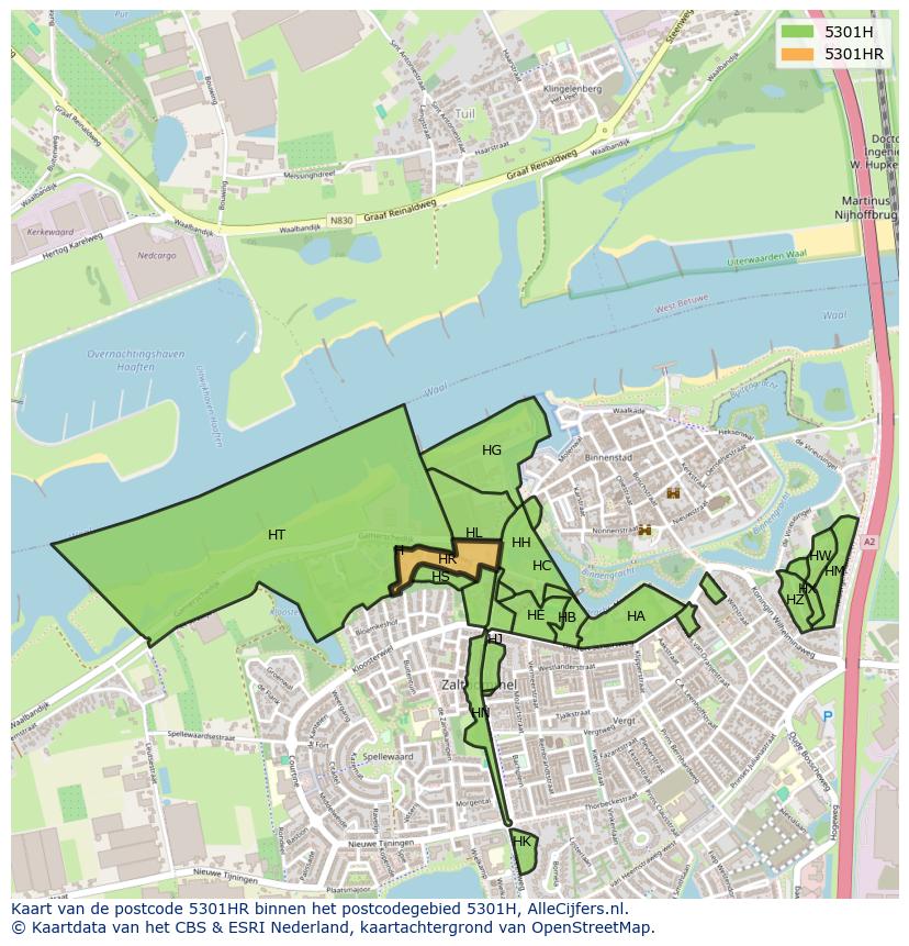Afbeelding van het postcodegebied 5301 HR op de kaart.