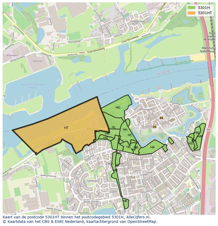 Afbeelding van het postcodegebied 5301 HT op de kaart.