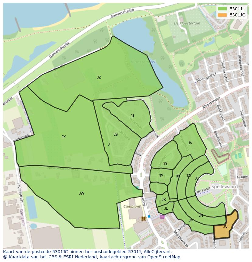 Afbeelding van het postcodegebied 5301 JC op de kaart.
