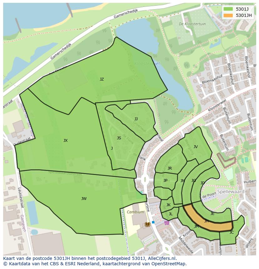 Afbeelding van het postcodegebied 5301 JH op de kaart.