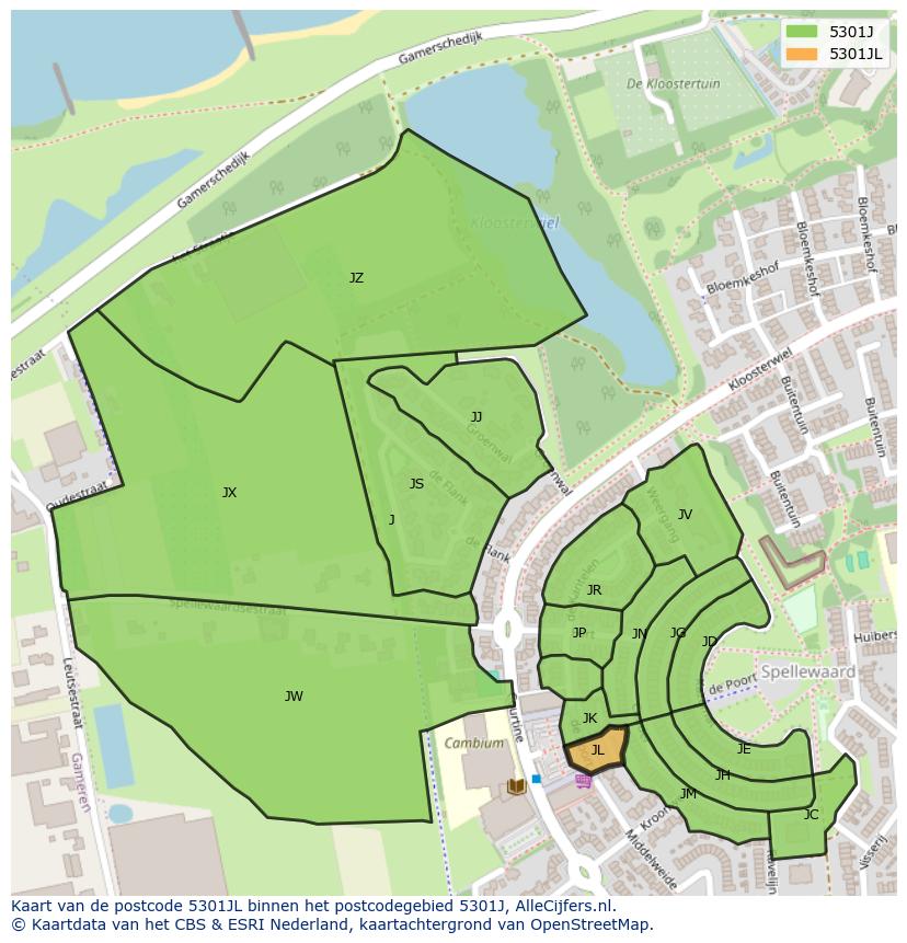 Afbeelding van het postcodegebied 5301 JL op de kaart.