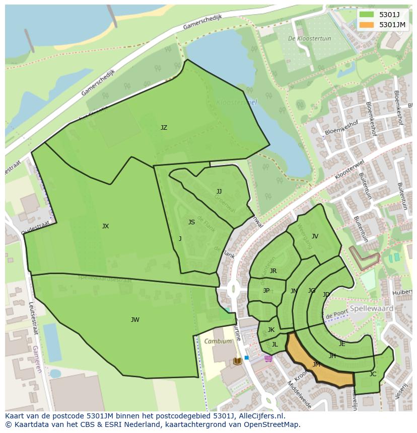 Afbeelding van het postcodegebied 5301 JM op de kaart.