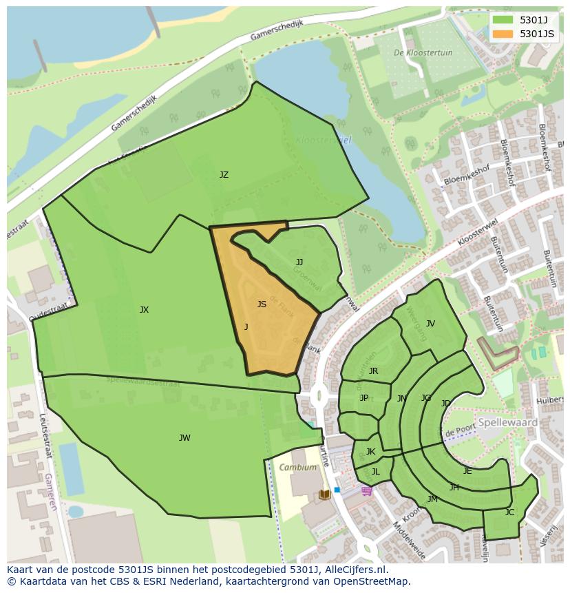 Afbeelding van het postcodegebied 5301 JS op de kaart.