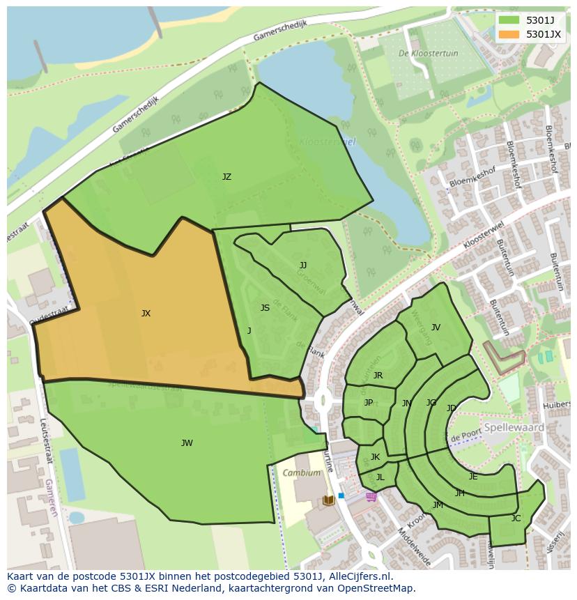 Afbeelding van het postcodegebied 5301 JX op de kaart.