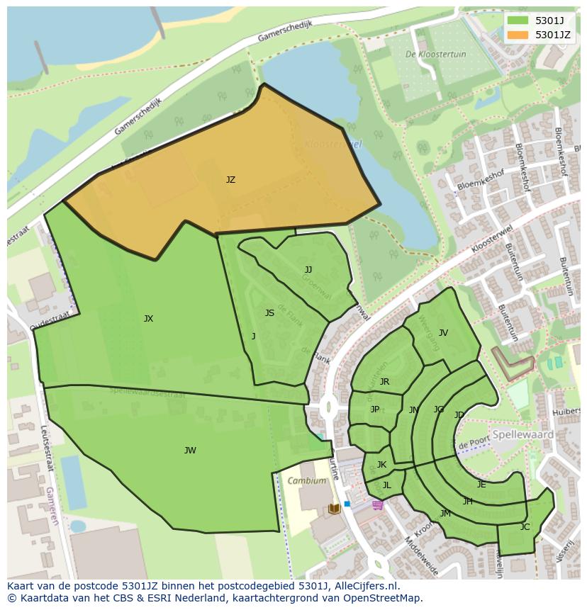 Afbeelding van het postcodegebied 5301 JZ op de kaart.