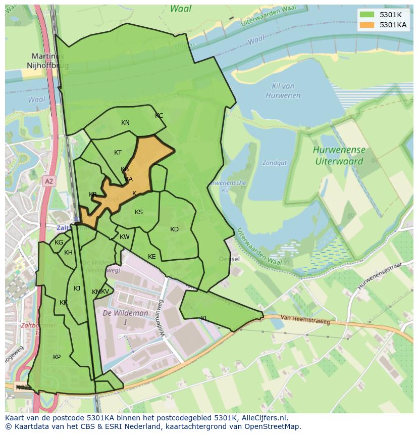 Afbeelding van het postcodegebied 5301 KA op de kaart.
