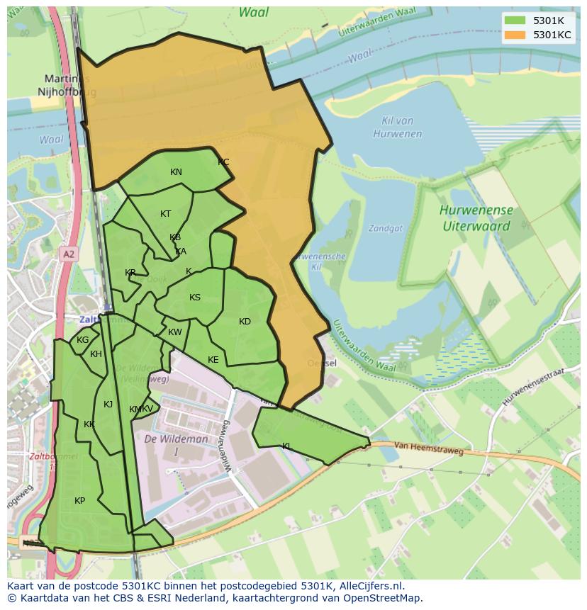 Afbeelding van het postcodegebied 5301 KC op de kaart.