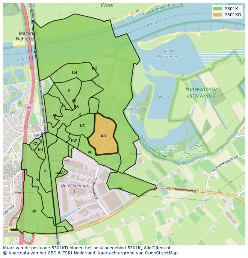 Afbeelding van het postcodegebied 5301 KD op de kaart.