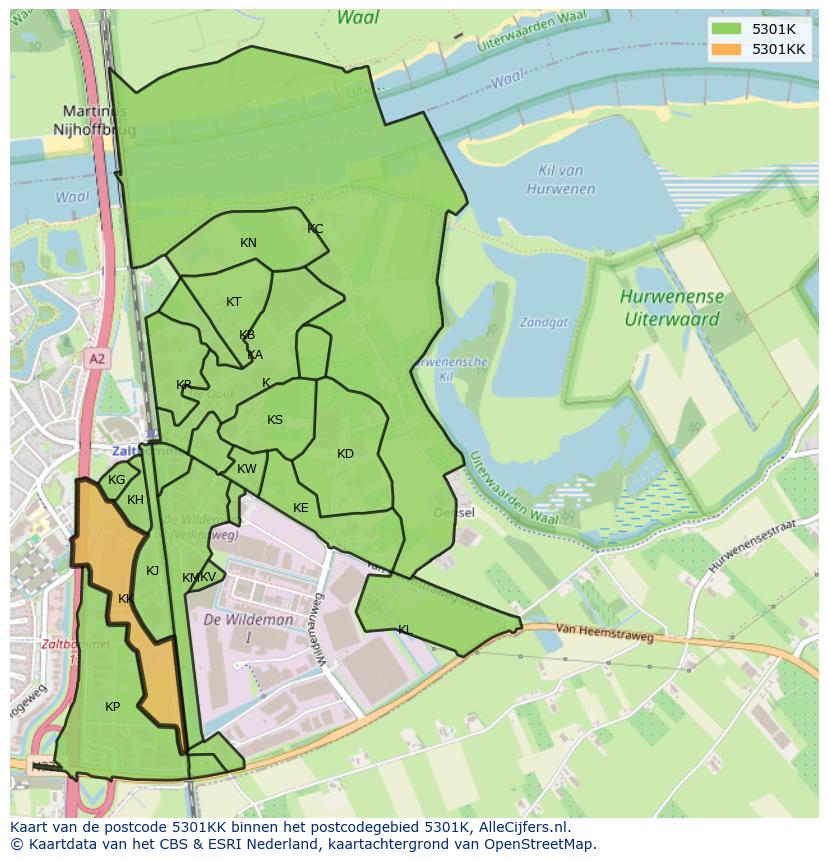 Afbeelding van het postcodegebied 5301 KK op de kaart.