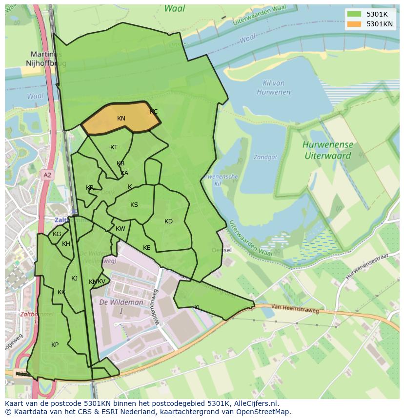 Afbeelding van het postcodegebied 5301 KN op de kaart.