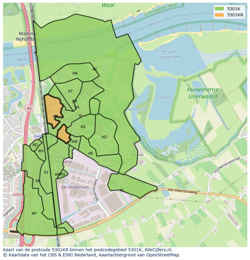 Afbeelding van het postcodegebied 5301 KR op de kaart.