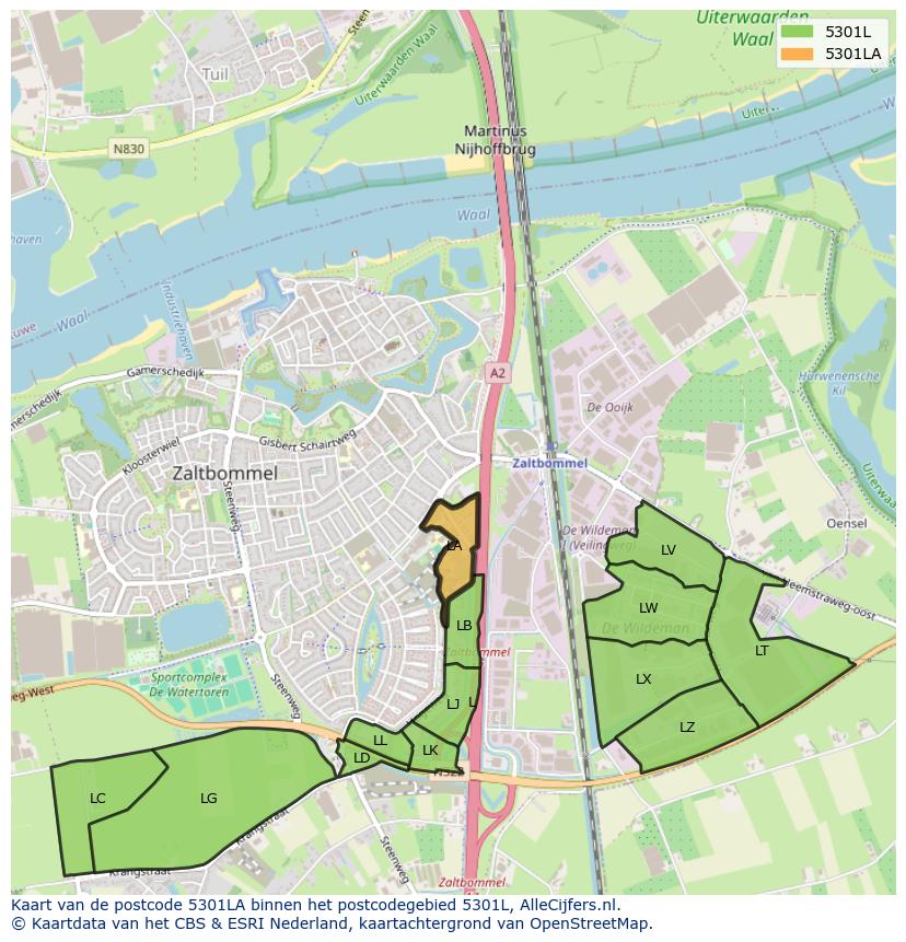 Afbeelding van het postcodegebied 5301 LA op de kaart.