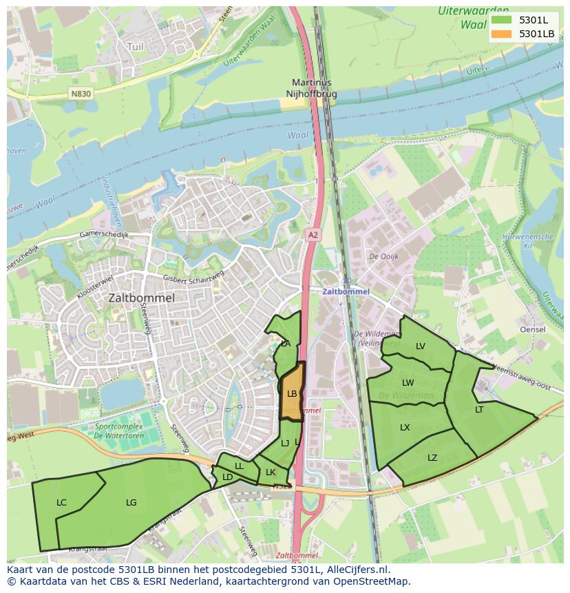 Afbeelding van het postcodegebied 5301 LB op de kaart.