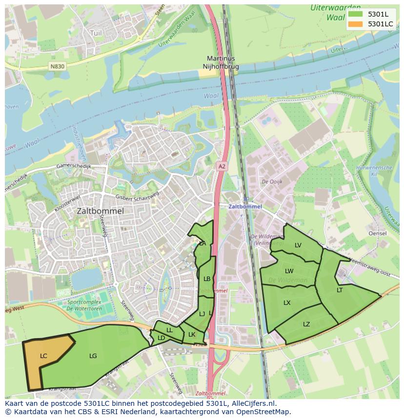 Afbeelding van het postcodegebied 5301 LC op de kaart.