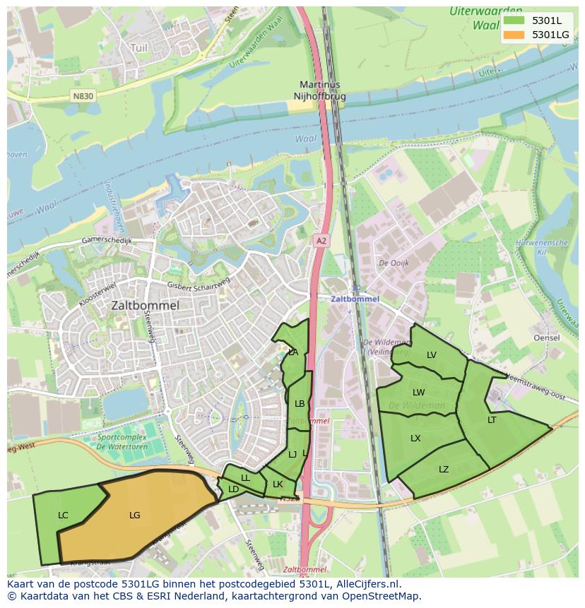 Afbeelding van het postcodegebied 5301 LG op de kaart.