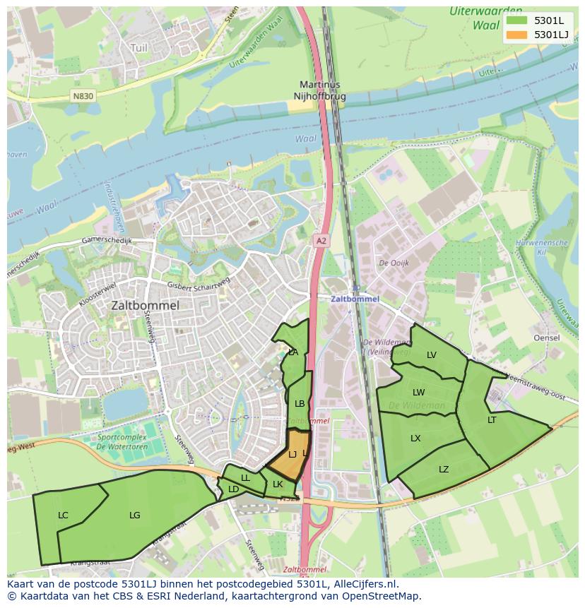 Afbeelding van het postcodegebied 5301 LJ op de kaart.