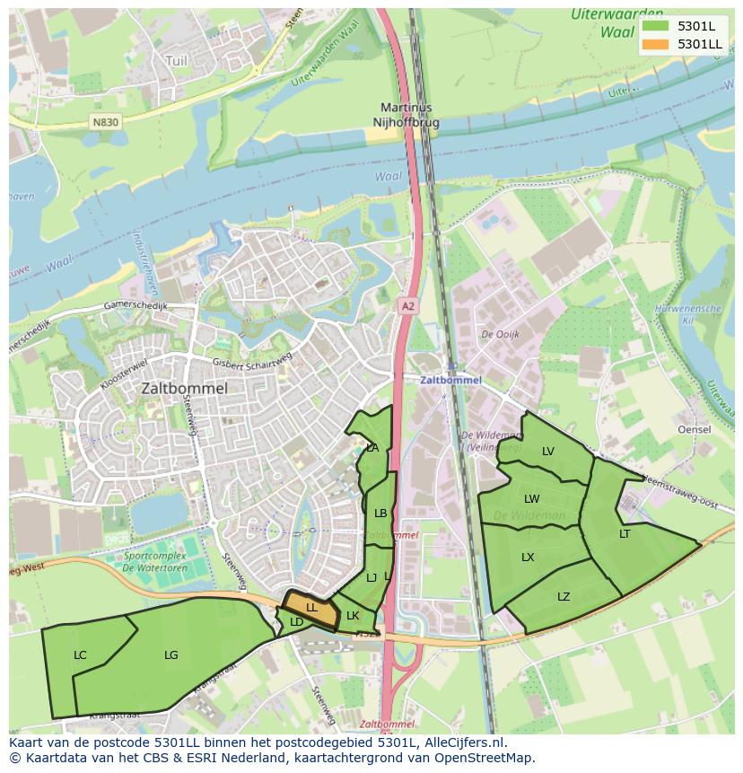 Afbeelding van het postcodegebied 5301 LL op de kaart.