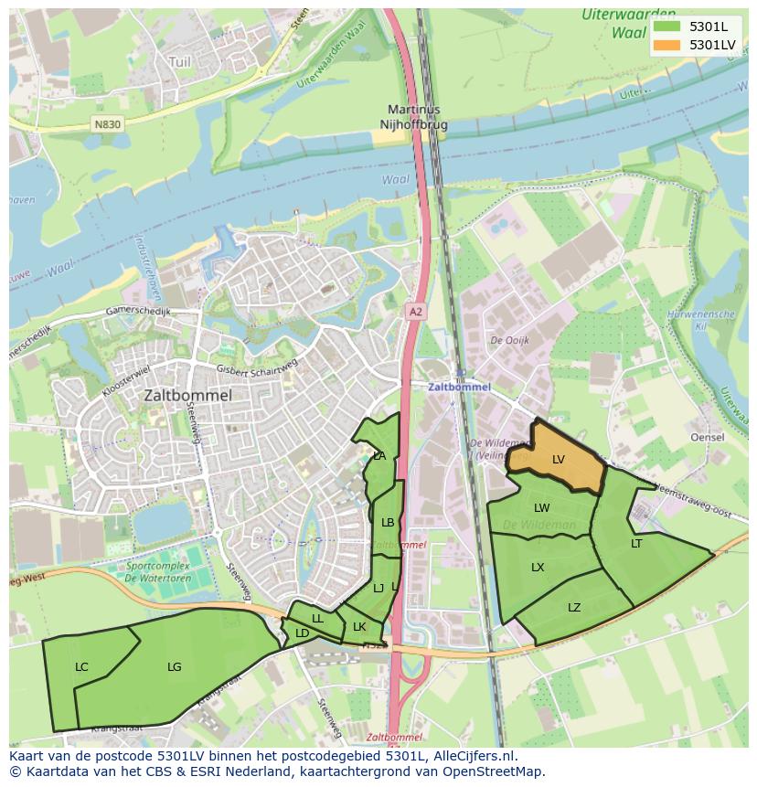 Afbeelding van het postcodegebied 5301 LV op de kaart.