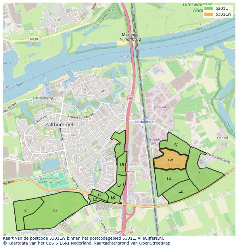 Afbeelding van het postcodegebied 5301 LW op de kaart.