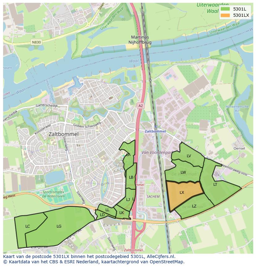 Afbeelding van het postcodegebied 5301 LX op de kaart.