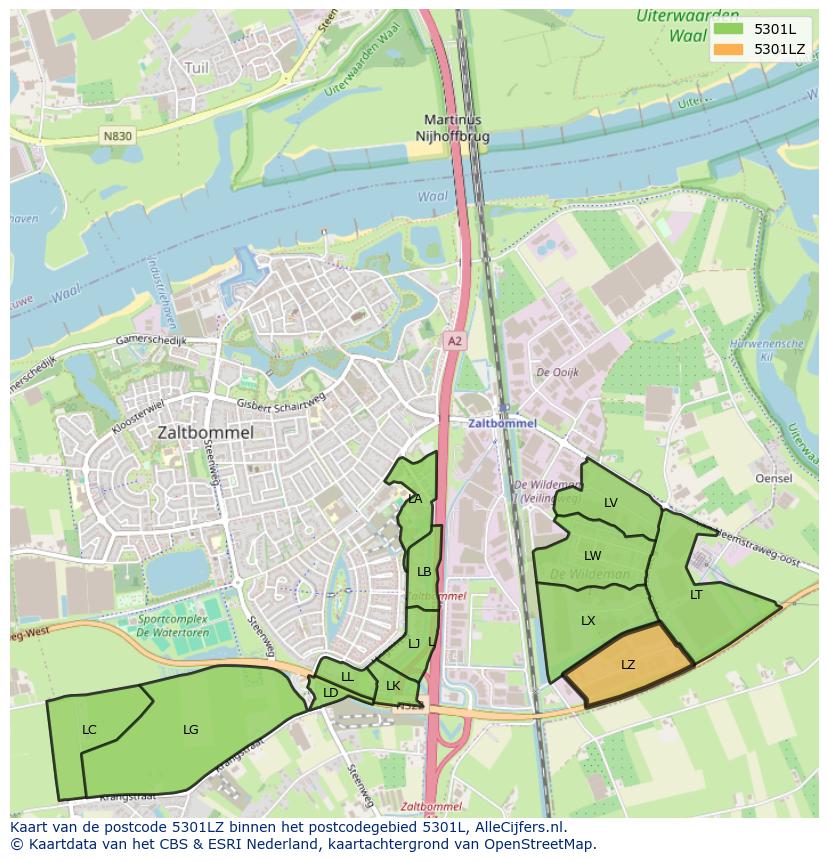 Afbeelding van het postcodegebied 5301 LZ op de kaart.