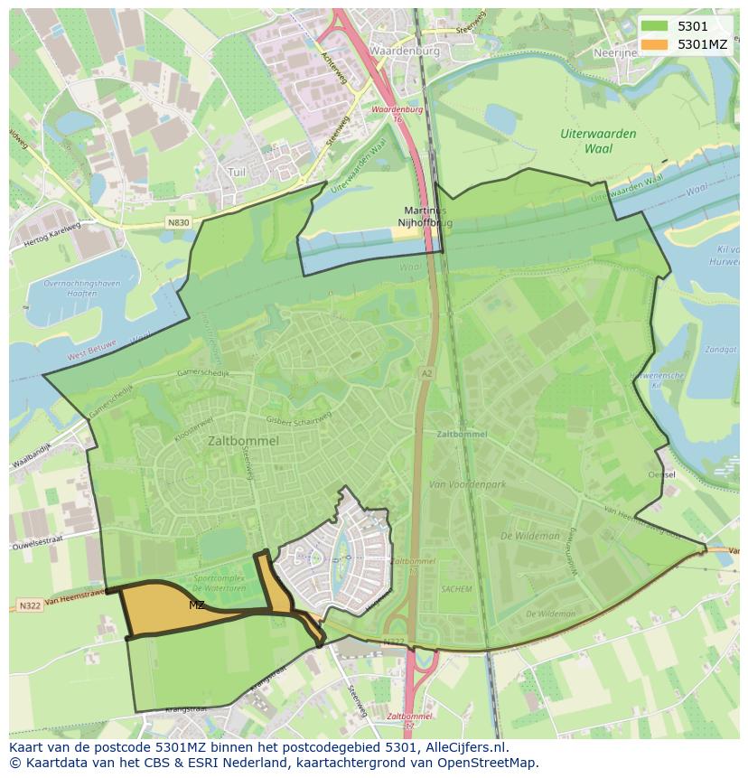 Afbeelding van het postcodegebied 5301 MZ op de kaart.